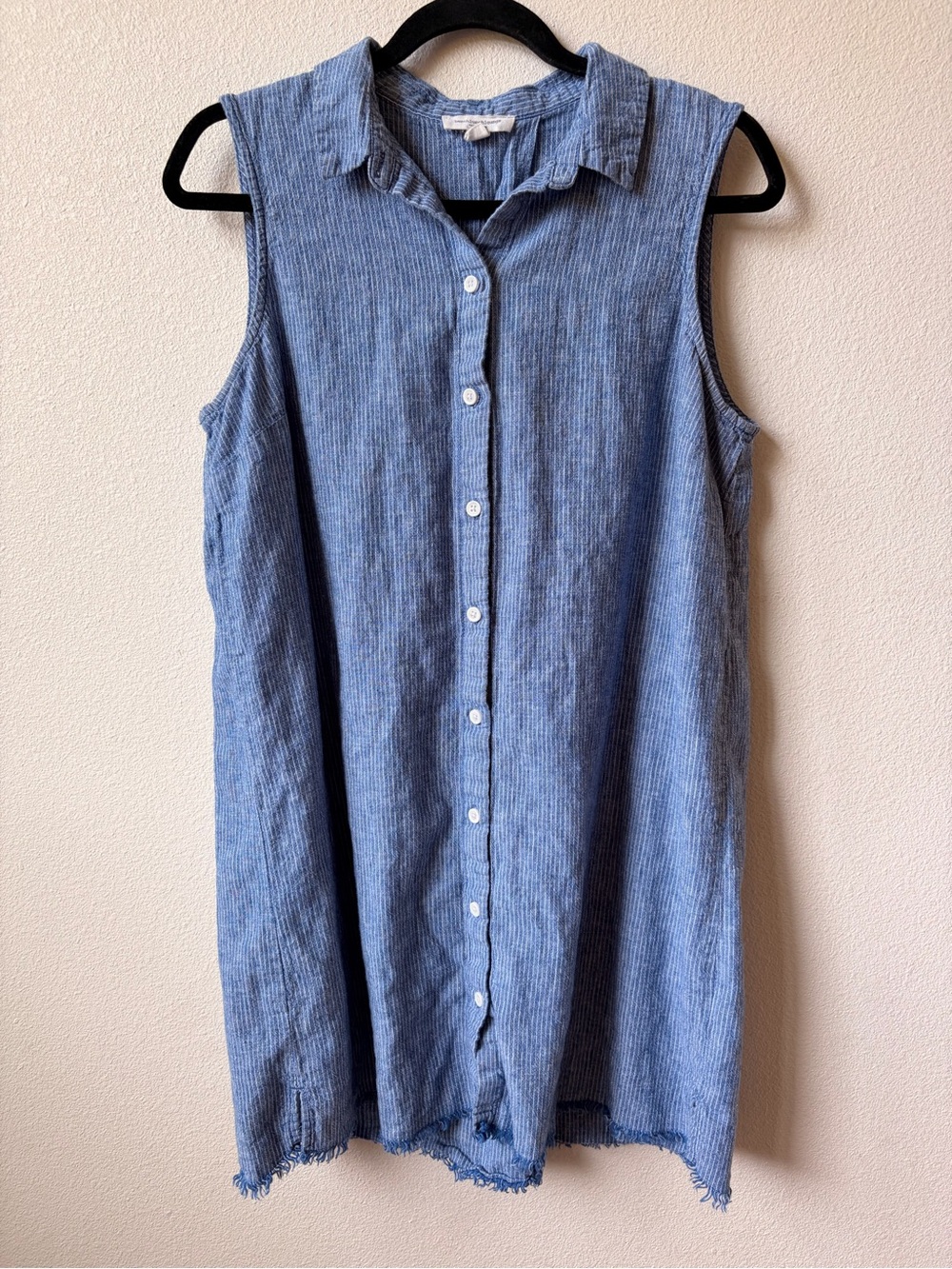 beachlunchlounge Blue Striped Sleeveless Button-Down Linen Blend Tunic Women’s L